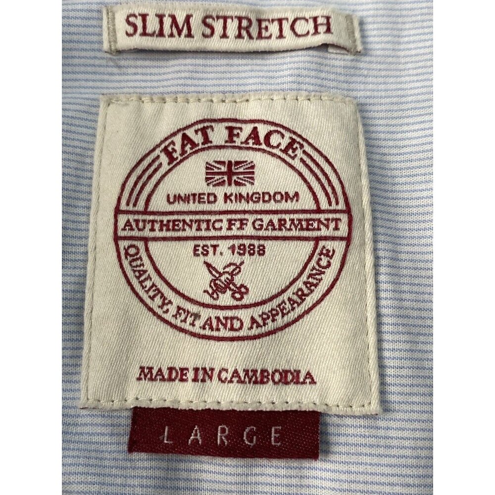 Fat Face Navy Blue Check Shirt Men’s Large Long Sleeve Button Up Slim Stretch - Picture 6 of 16